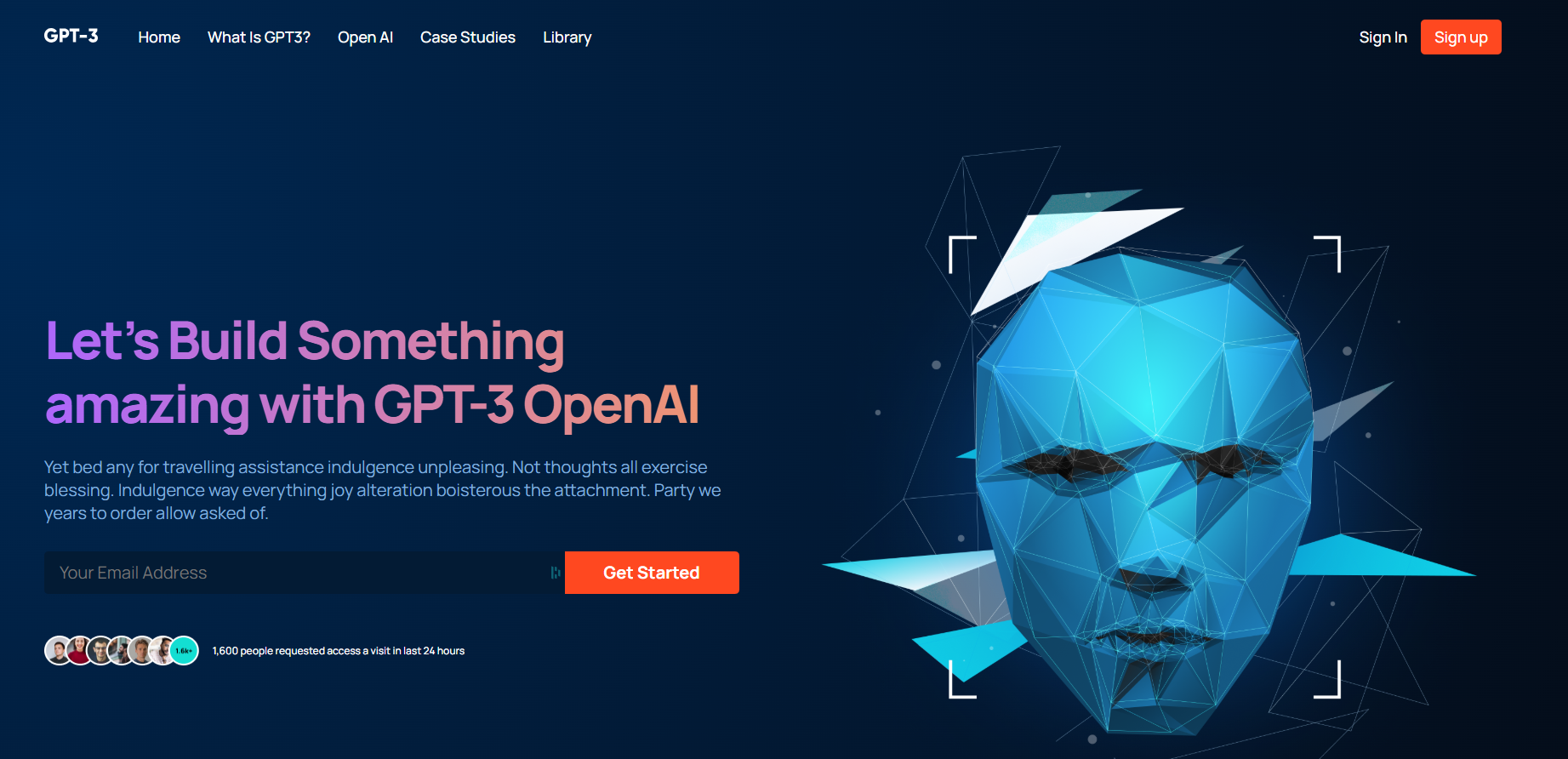 Landing page for AI